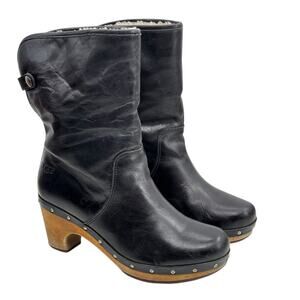 UGG Lynnea Shearling Lined Boot SZ 7 Women's Wood Clog Cuff Leather Pull On